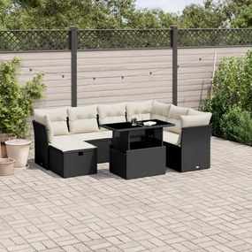 vidaXL Set mobilier de grădină cu perne, 8 piese, negru, poliratan