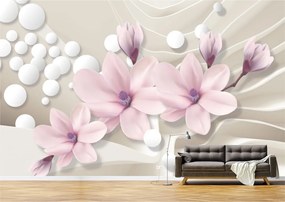 Tapet Premium Canvas - Flori roz si buline