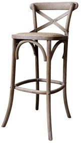 Scaun de bar, din lemn de mango si rattan, cu aspect vintage, Old French