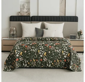 Cuvertura de pat cu model COLORFUL MEADOW, verde inchis Dimensiune: 220 x 240 cm