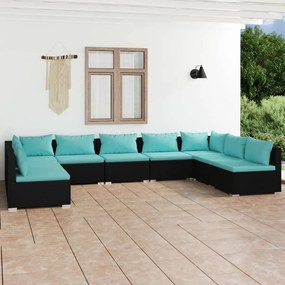 3101905 vidaXL Set mobilier de grădină cu perne, 9 piese, negru, poliratan