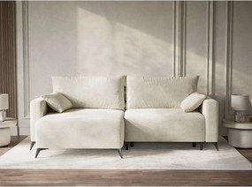 Colțar crem extensibil/cu spațiu de depozitare cu tapițerie din chenille (cu colț pe partea stângă/cu șezlong) Leon – Maison de Rêve