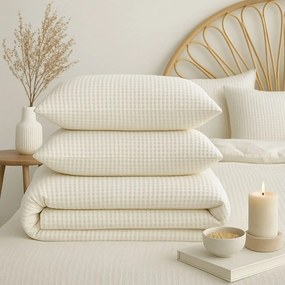 Lenjerie de pat albă din bumbac ranforcé pentru pat de o persoană 140x200 cm Waffle Striped – Mila Home Luxury