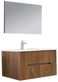 Mobilier de baie Trent 100 cm cu chiuvetă ceramică (2 sertare) și oglindă 60x100 cm stejar apus de soare