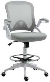 Vinsetto Scaun de birou ergonomic, cu înălțime reglabilă, suport picioare, brațe rabatabile, plasă respirabilă, 360° rotativ, gri/alb | Aosom Romania