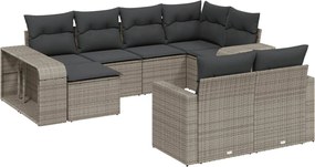 vidaXL Set mobilier de grădină cu perne, 10 piese, gri, poliratan