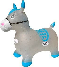Calut de sarit gonflabil NOVOKIDS™ Jumping Donkey, Cu sunete si lumini, Dimensiuni 55X50X25 cm, Pentru interior si exterior, Max 50 kg, Albastru Gri