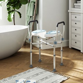 HOMCOM Scaun de Duș cu Brațe, Înălțime Reglabilă și Orificii pentru Scurgerea Apei, 53x36x64-75 cm, Albastru | Aosom Romania
