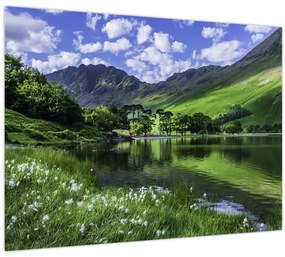 Tablou pe sticlă - Peisaj cu un lac (70x50 cm)