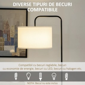 Homcom Lampadar Arcuit, Design Modern cu Abajur din Țesătură și Structură din Oțel, 64x38x163.5 cm, Alba și Neagră, pentru Interior | Aosom Romania