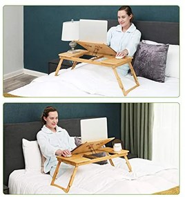 Masuta pentru laptop, Songmics, Natural, LLD004, Bambus, 72 x 29 x 35 cm