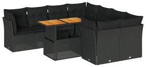 3326904 vidaXL Set mobilier de grădină cu perne, 9 piese, negru, poliratan