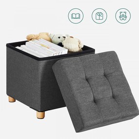 Taburet cu capac si spatiu depozitare, textil / MDF, gri, Songmics