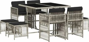 vidaXL Set mobilier grădină cu perne, 9 piese, gri deschis, poliratan
