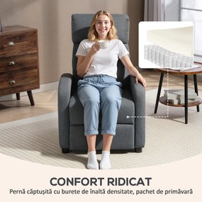 HOMCOM Fotoliu Relax și Reclinabil la 135° cu Suport de Picioare în Material Textil, 69x87x100.5 cm, Gri | Aosom Romania