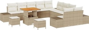 vidaXL Set de canapele pentru grădină cu pernă 13 pcs Bej Rattan poli