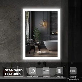 IREDA Oglindă de baie cu iluminare LED, 80 x 60 cm