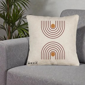 Perna Decorativa Geometric Boho Arc, 40x40 cm, Bej Canapea, Husa Detasabila, Perna Inclusa, BEKZ®