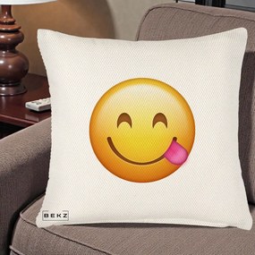 Perna Decorativa Emoji Limba Scoasa, 40x40 cm, Crem Reliefat, Husa Detasabila, Perna Inclusa, BEKZ®