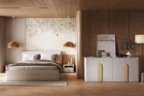 Comodă cu patru uși Amilio 200 cm - cashmere / stejar uleiat / mânere stejar deschis