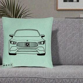 Perna Personalizata Mercedes-Benz Fata Linie, 40x40 cm, Verde Menta, Husa Detasabila, Perna Inclusa, BEKZ®