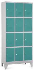 Dulap metalic - 12 cutii, 90 x 40 x 196,5 cm, picioare reglabile, încuietoare cilindrică, verde - ral 6033