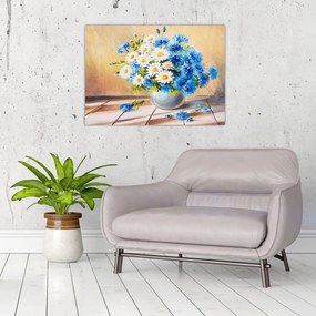 Tablou pe sticlă pictat cu vaza și flori (70x50 cm)