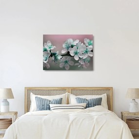 Tablou pe sticlă cu floare - turcoaz (70x50 cm)