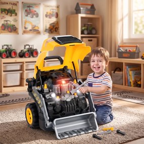 AIYAPLAY Atelier Excavator Jucărie pentru Copii cu Motor, 68 Accesorii, Efect Abur și Sunete, 46x41x47 cm, Galben | Aosom Romania