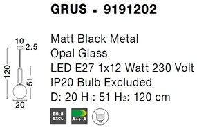 Lustra, Pendul modern Grus Matt Black 20cm
