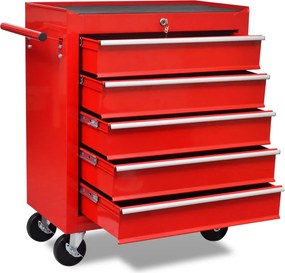 vidaXL Cărucior de atelier pentru scule, 5 sertare, roșu