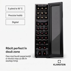Klarstein Shiraz 27 Duo, frigider pentru vin, 2 zone, 83 l / 27 sticle, 5-18 / 5-18 °C, control tactil