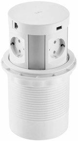 Priza incorporabila turn, 4 prize schuko, 2 porturi USB A, 2 porturi RJ45 cat 6, incarcare Wireless 5 W, cablu 1.5 m, alba, GTV, Diametru Gaura