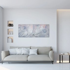 Tablou - Flori albastre pe perete (120x50 cm)