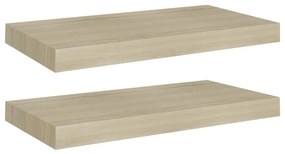 323872 vidaXL Rafturi de perete suspendate, 2 buc., stejar, 50x23x3,8 cm, MDF