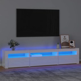 Comodă TV cu lumini LED, alb extralucios, 195x35x40 cm
