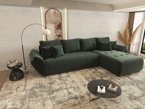 Colțar extensibil dumonde cu ladă de depozitare si sezut confortabil din spuma high-density, Berlin XL Ambience Green II 350x185 cm