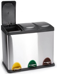 Coș de gunoi argintiu mat pentru reciclare/cu pedală 3x8 l din oțel Tri Selectif – MSV