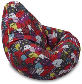 Fotoliu puf copii, Nirvana Hobbit Pufrelax, Material Impermeabil, imprimeu cu pisici - Cattitude