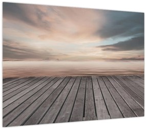 Tablou pe sticlă - Pier la apus de soare (70x50 cm)