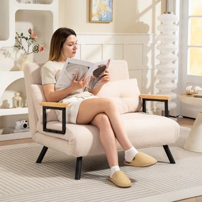 HOMCOM Canapea extensibilă canapea 2 locuri canapea din catifea, funcție de dormit, incl. 2 perne, aspect catifea, Natural + Bej + Negru | Aosom Romania