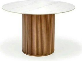 Masa BRUNO, alb cu efect de marmura/nuc, 120x120x76 cm