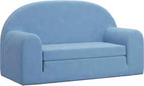 vidaXL Canapea extensibilă de copii cu 2 locuri, albastru, pluș moale