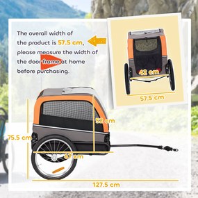 PawHut Remorcă pentru câini pliabilă pentru bicicletă cu reflectoare de siguranță pentru câini mici și medii până la 20 kg Portocaliu | Aosom Romania