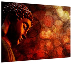Tablou pe sticlă - Buddha în nuanțe roșii (70x50 cm)