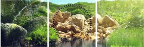 Tablou cu lac în jungla din Seychelles (cu ceas) (90x30 cm)