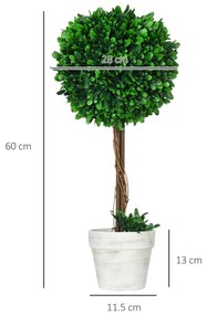 HOMCOM Set 2 Plante Decorative Sferice 60cm, Frunze Lemn de Santal, Verzi, pentru Decor Interior/Exterior | Aosom Romania