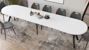 Mazzoni Masă ovală extensibilă EXPANSO Alb Mat / picioare negre