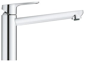 Baterie de bucatarie Grohe Bauflow, monocomanda, tip L, pipa medie, pivotanta, limitator, crom 31688000