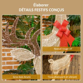 Outsunny Ren luminos de Crăciun, decorațiune din oțel iluminată cu 137 LED-uri alb cald, 66 x 25 x 135 cm, auriu | Aosom Romania